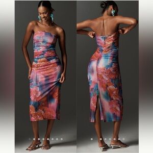 NWT $168 Anthropologie The Soleil Slim Strapless Ruched Mesh Dress XL Lined